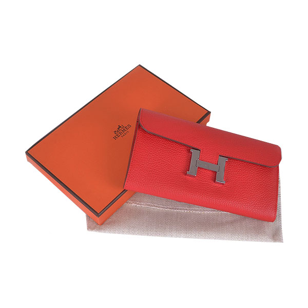 Hermes H 6023 Flap Wallet Red Button Silver